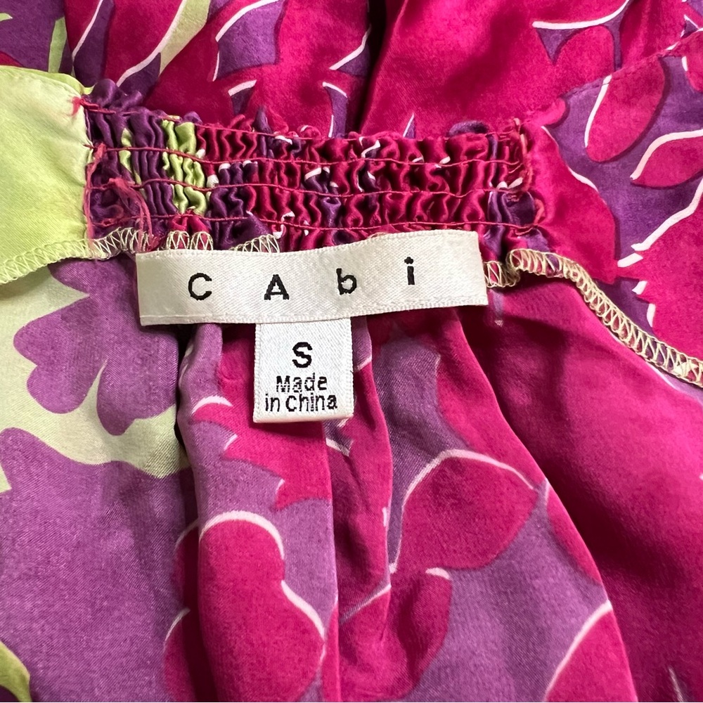 Cabi 100% Silk Pink Green Floral Stripe Color Block Sleeveless Tunic Blouse Sz S - Picture 8 of 11